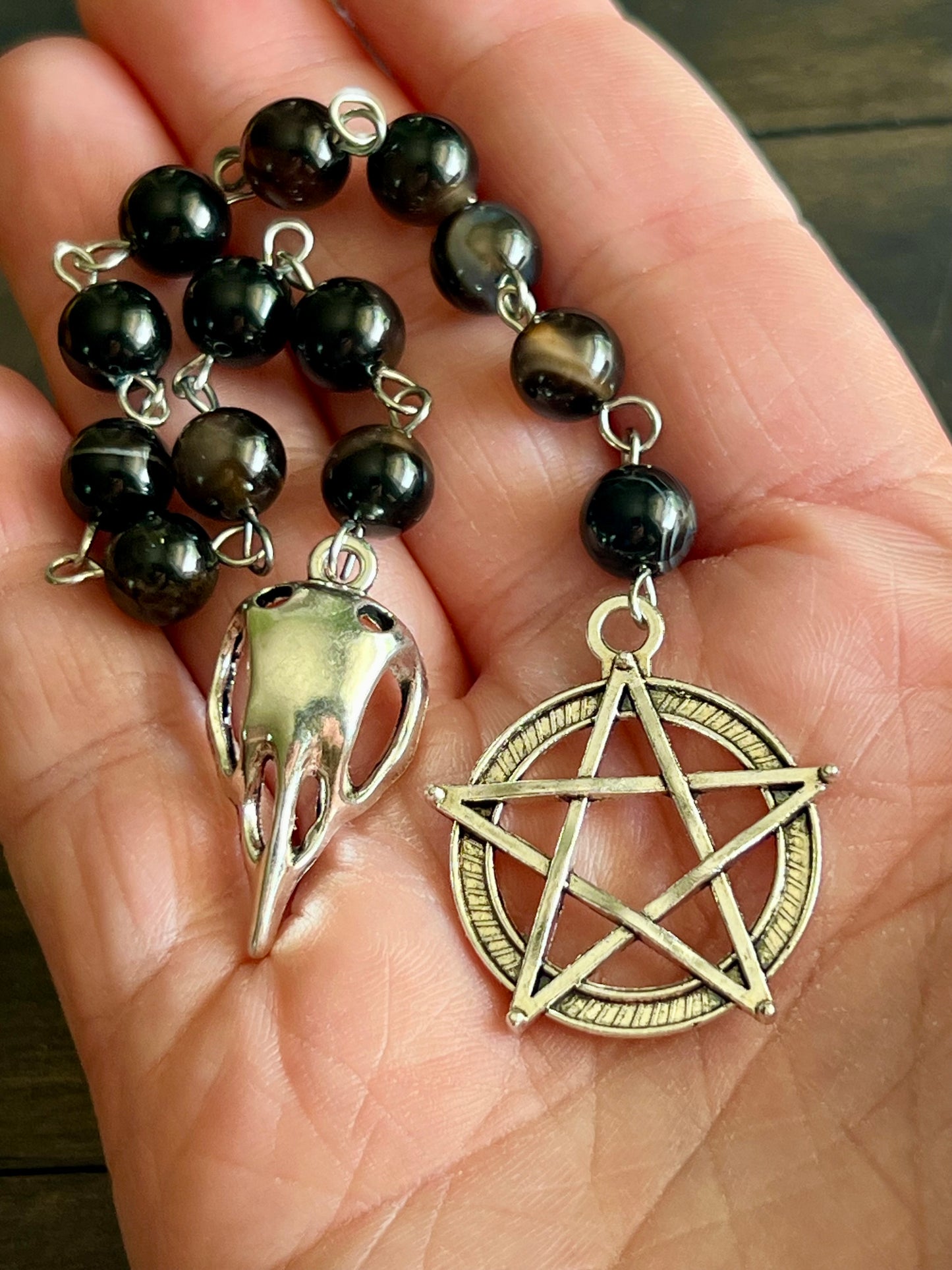 Raven skull prayer beads