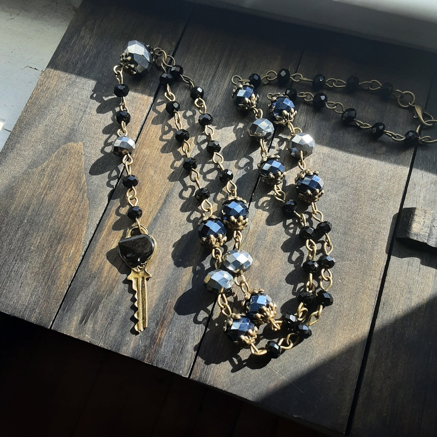 Obsidian key rosary necklace