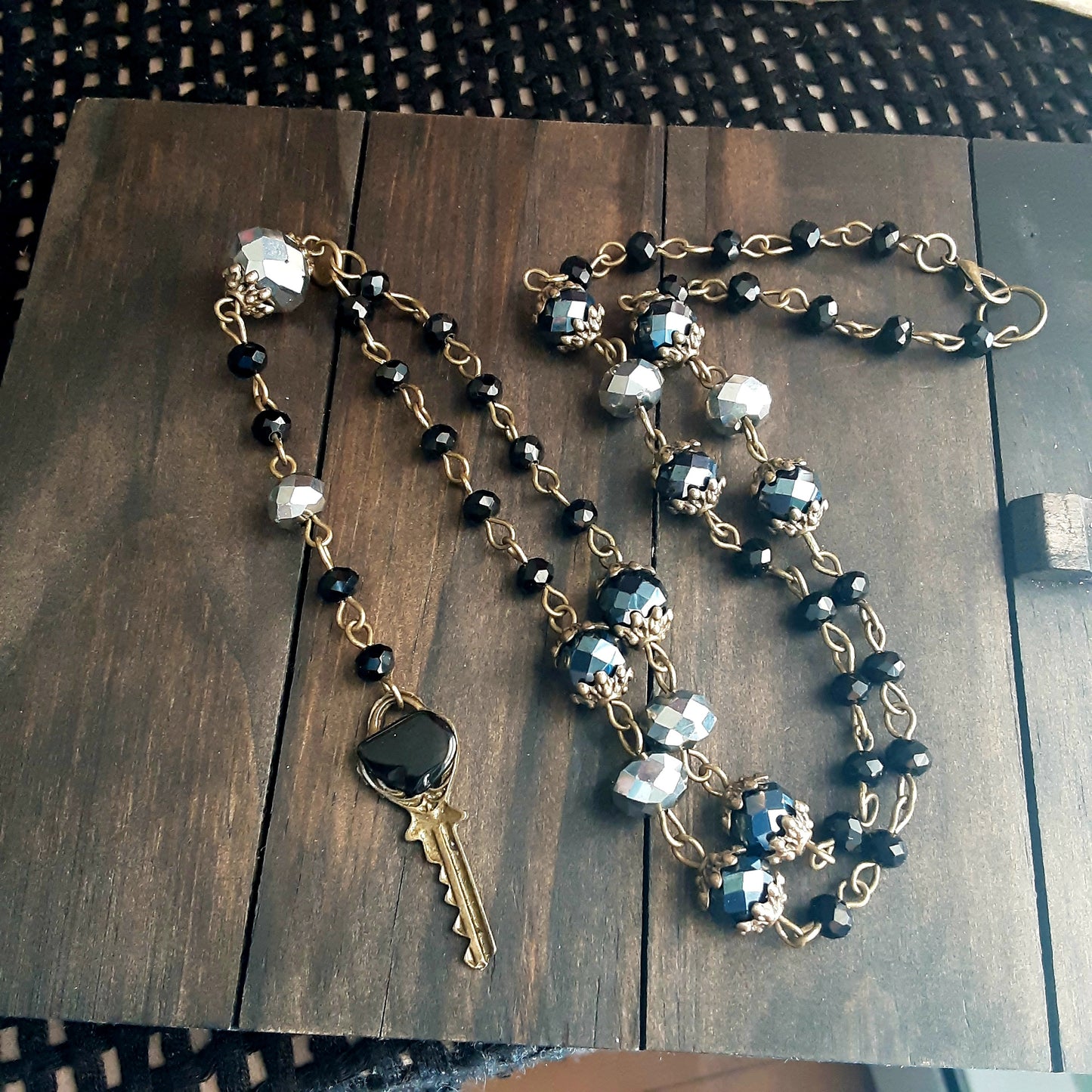 Obsidian key rosary necklace