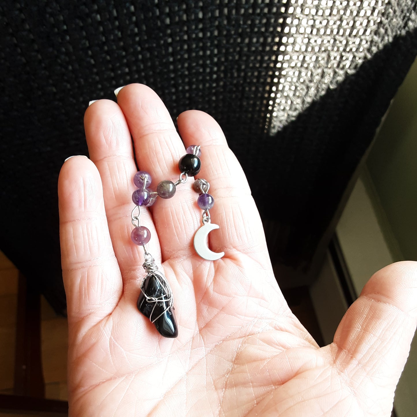 Amethyst and Obsidian prayer beads, Stainless steel
