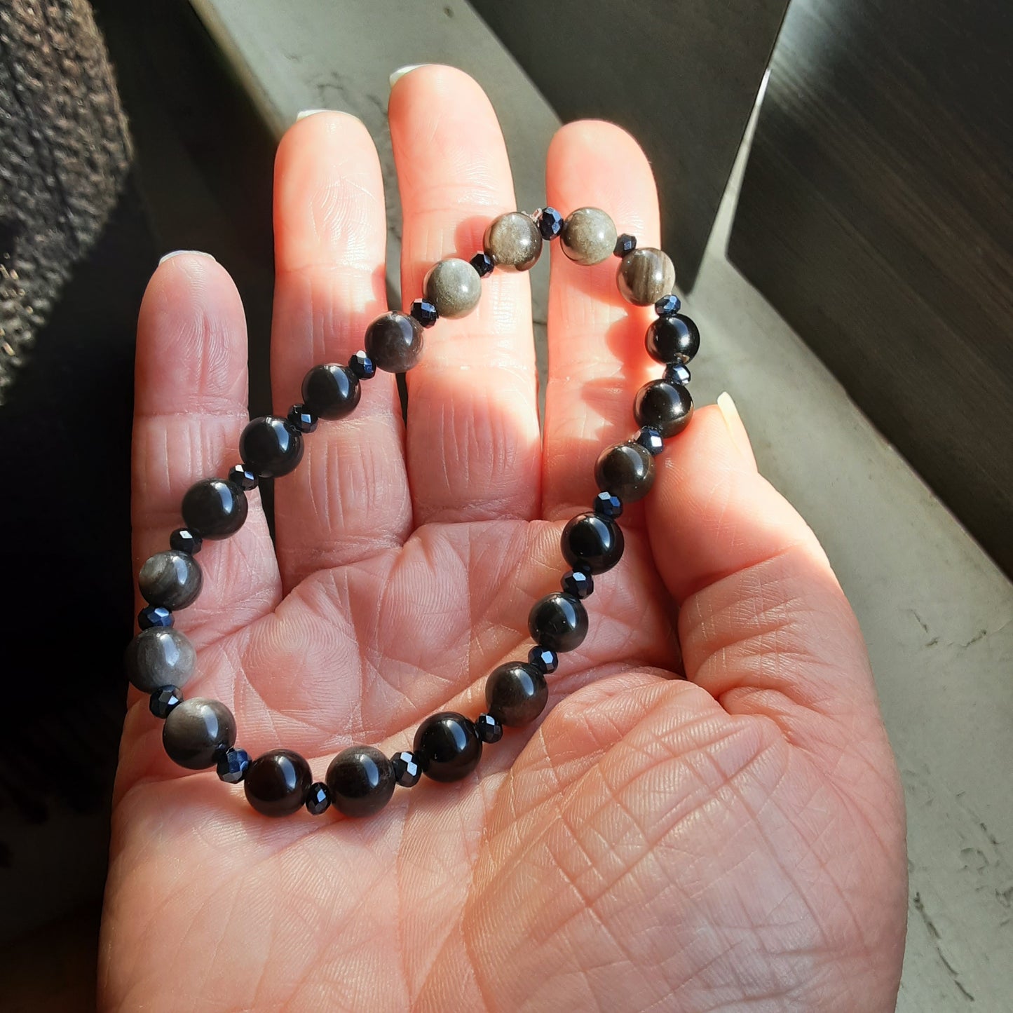 Silver sheen Obsidian bracelet