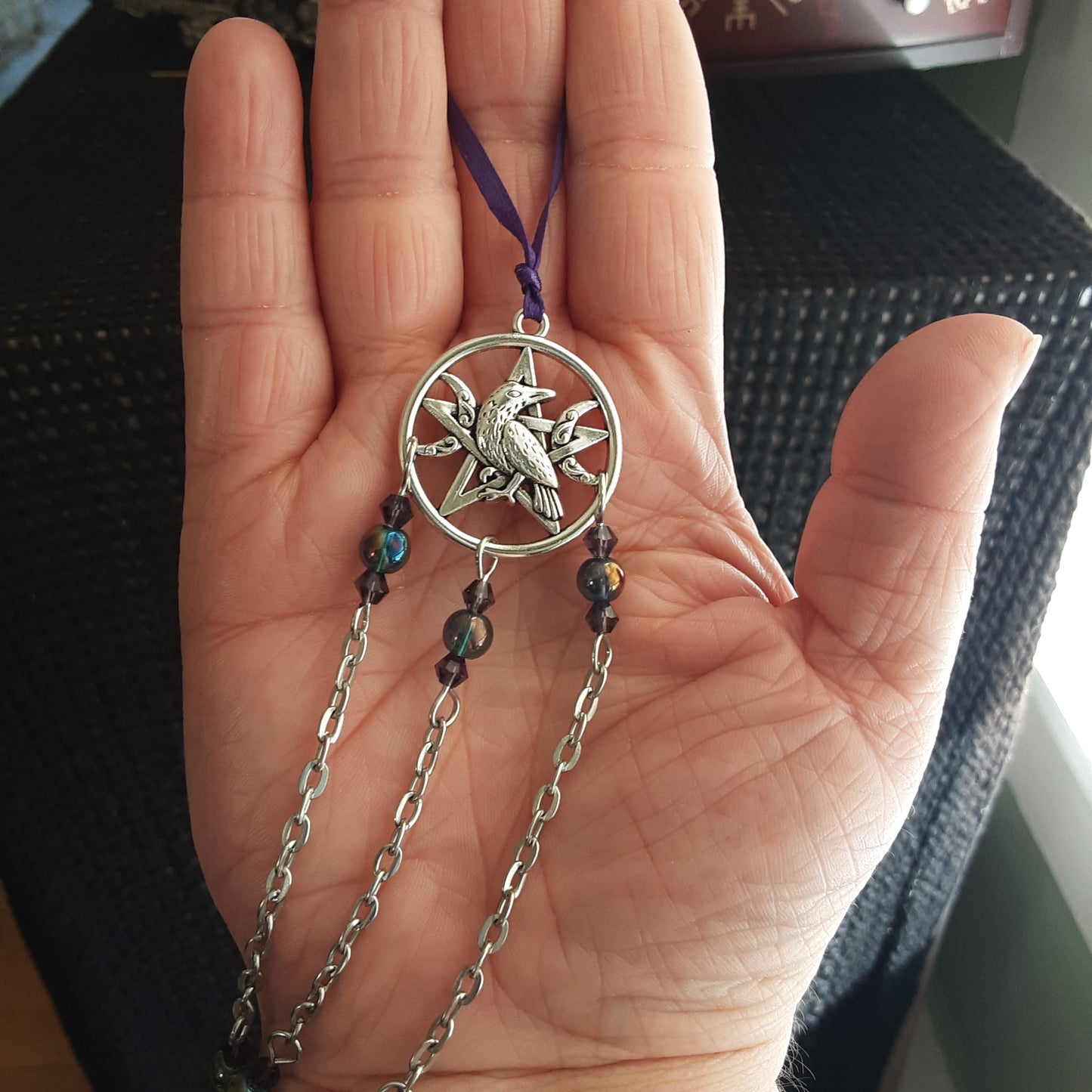 Raven and Triple Moon Goddess witch bells