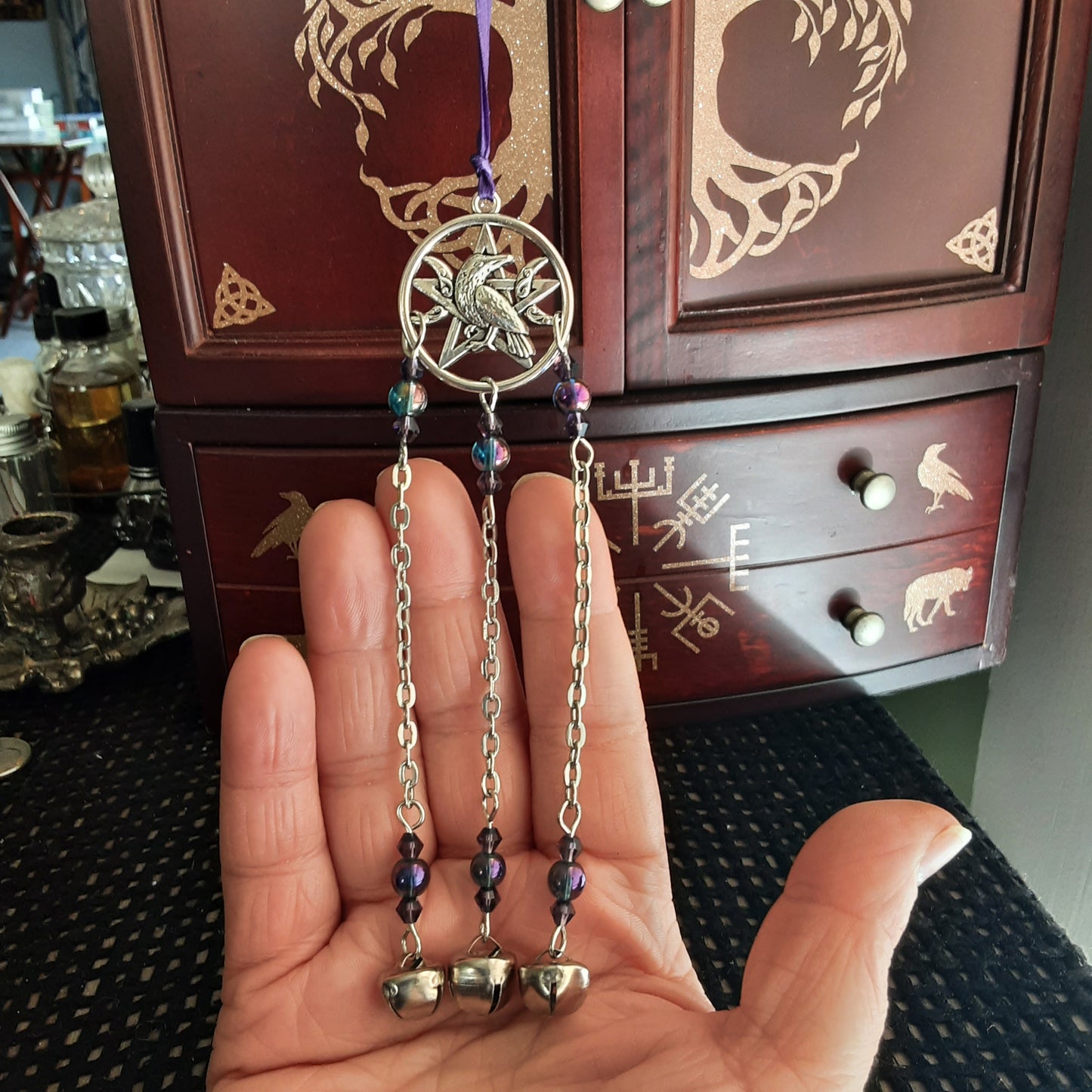 Raven and Triple Moon Goddess witch bells