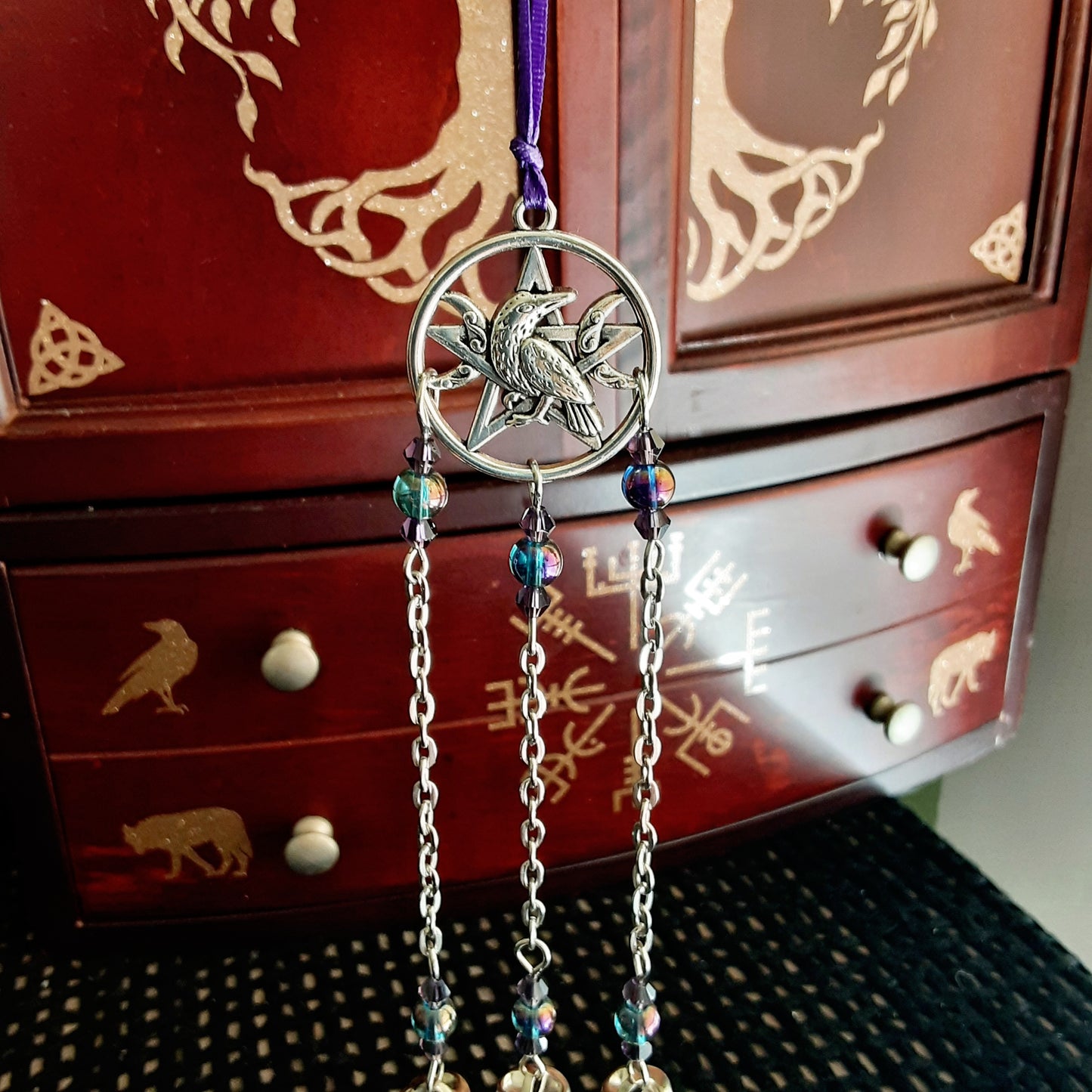 Raven and Triple Moon Goddess witch bells