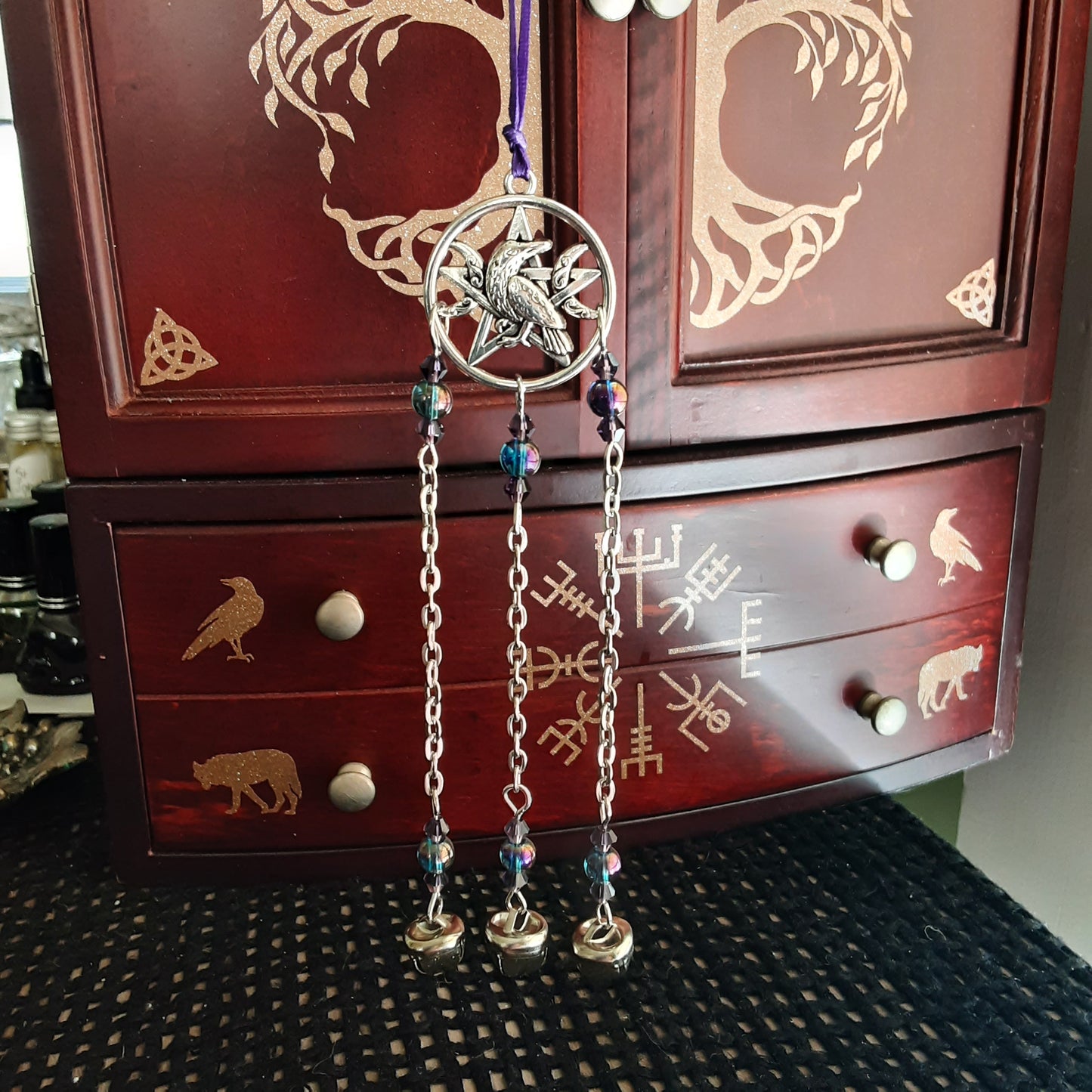 Raven and Triple Moon Goddess witch bells