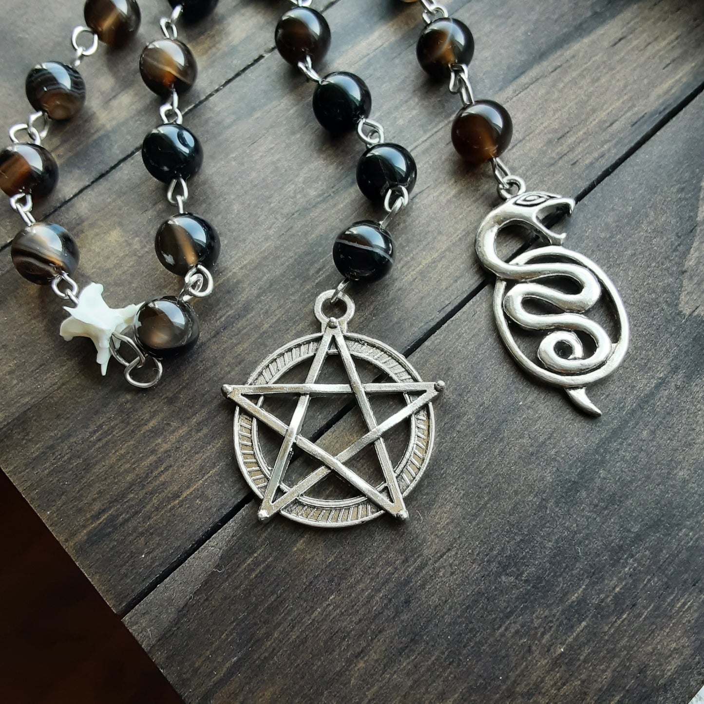Prayer beads with snake vertebrae