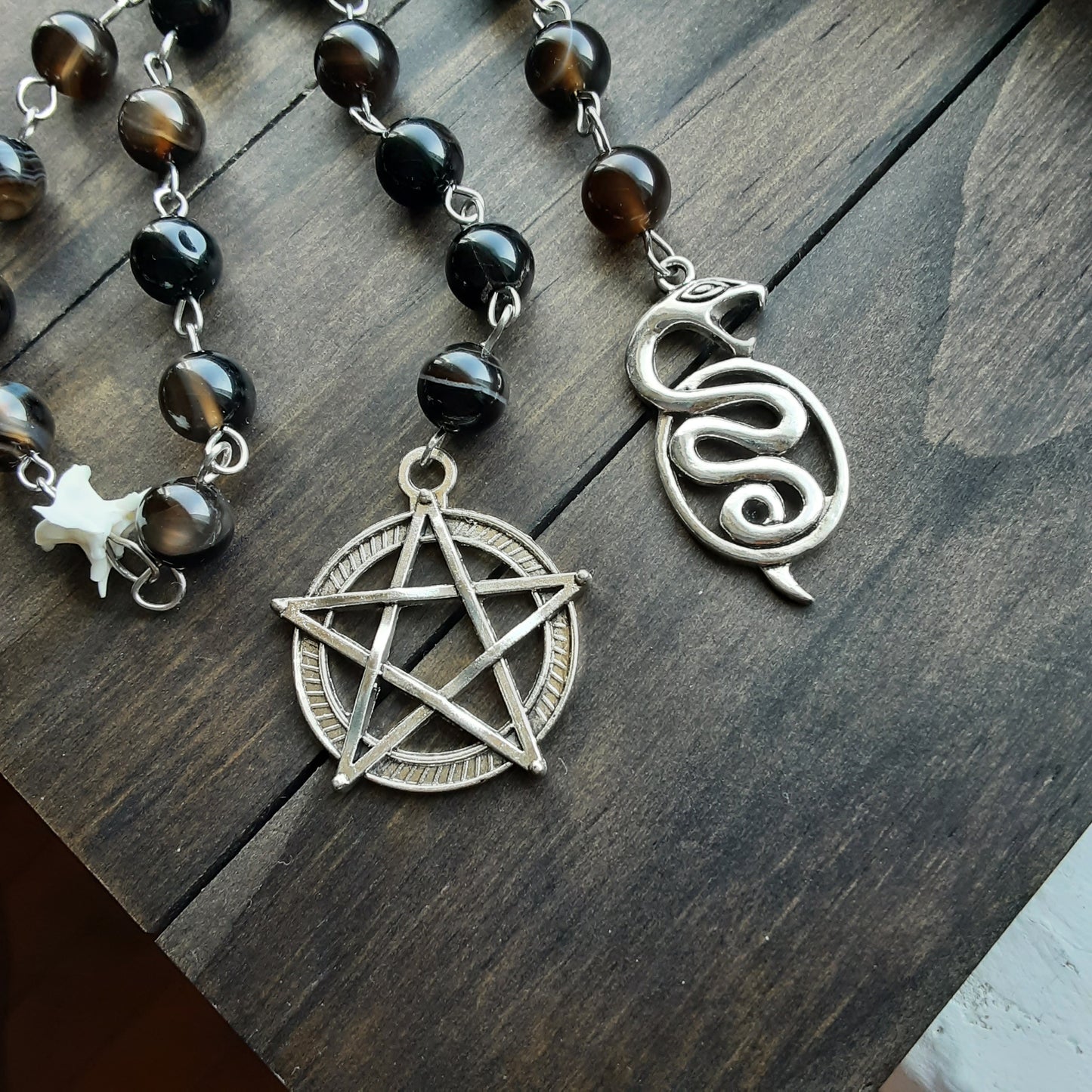 Prayer beads with snake vertebrae