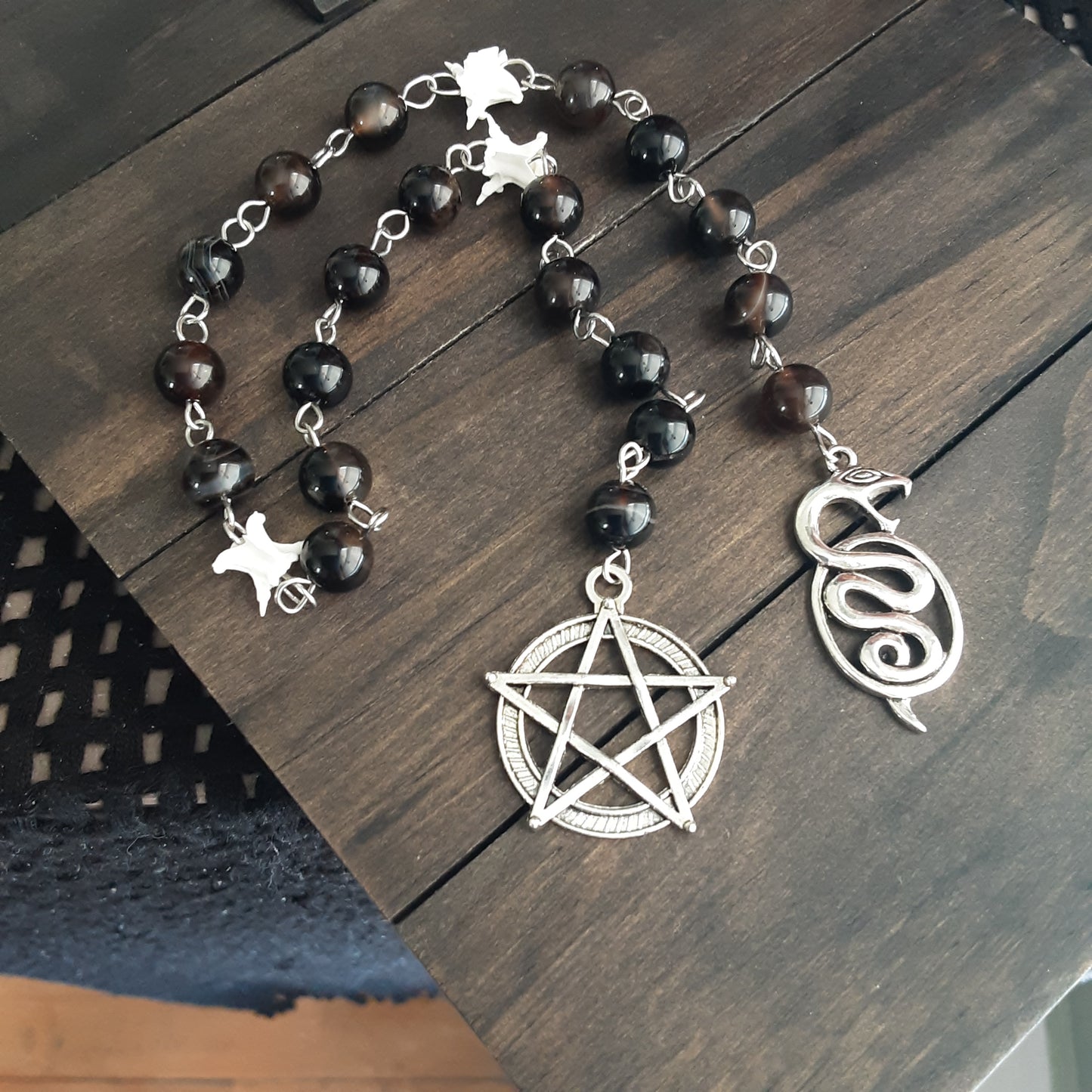 Prayer beads with snake vertebrae