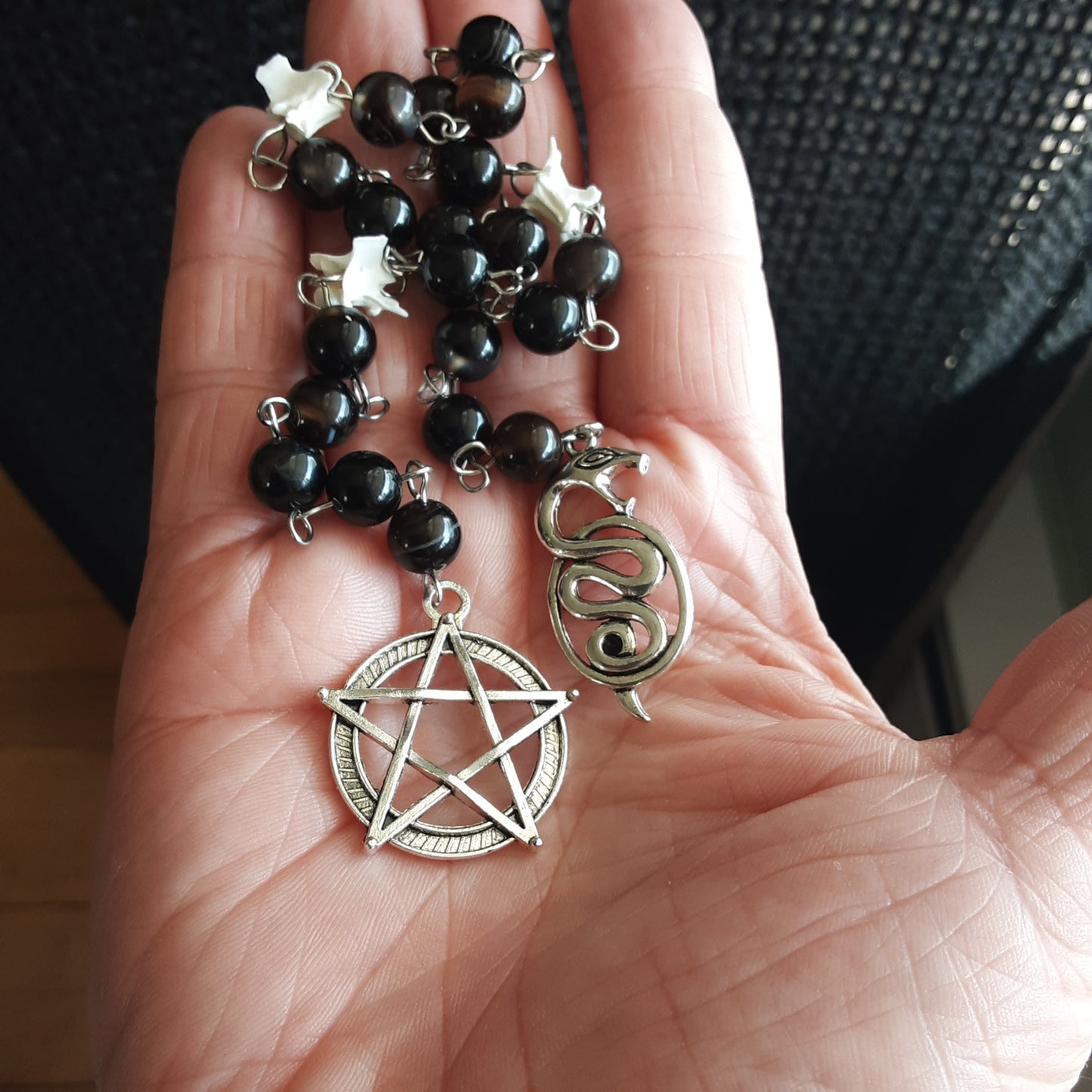 Prayer beads with snake vertebrae