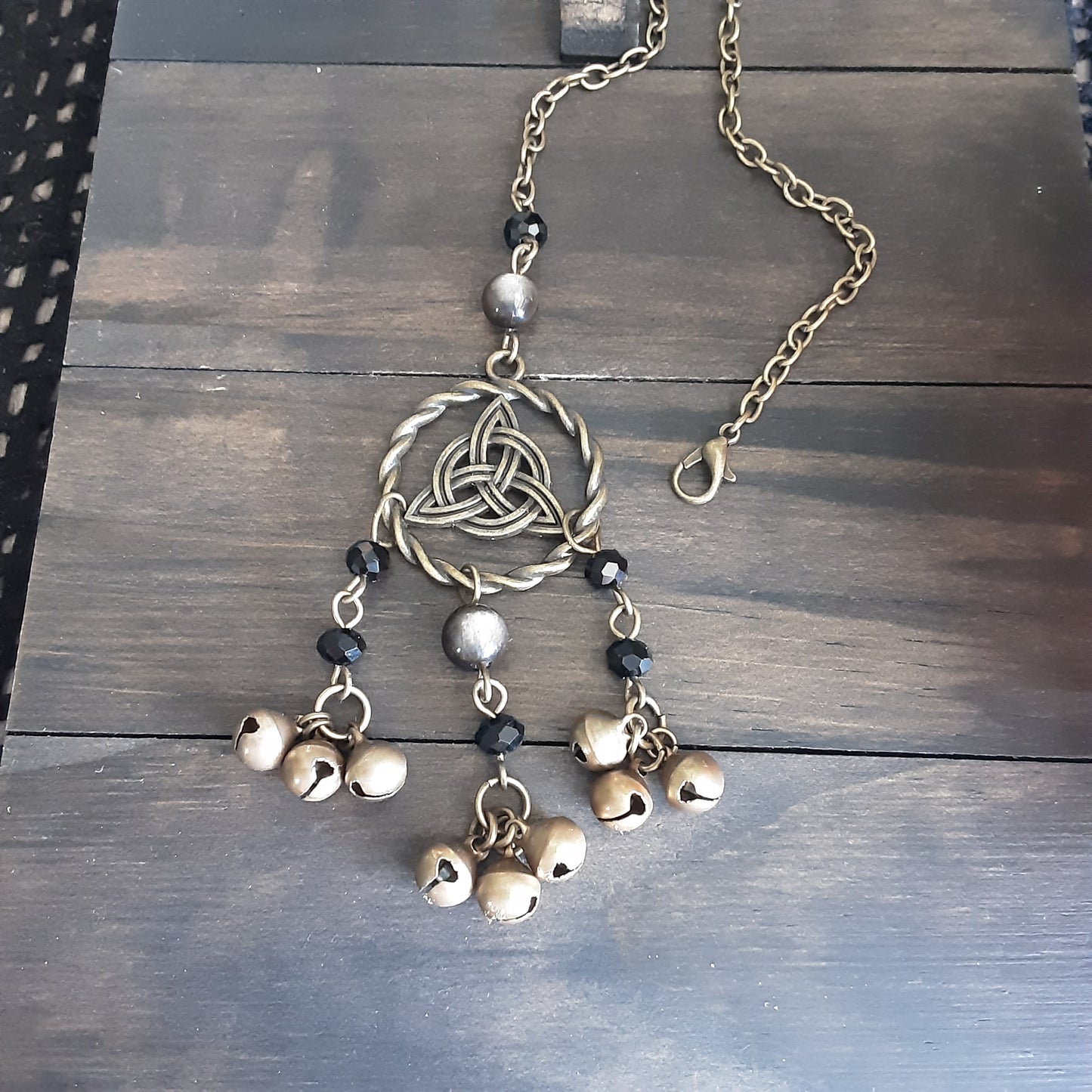 Triquetra witch bells with Obsidian