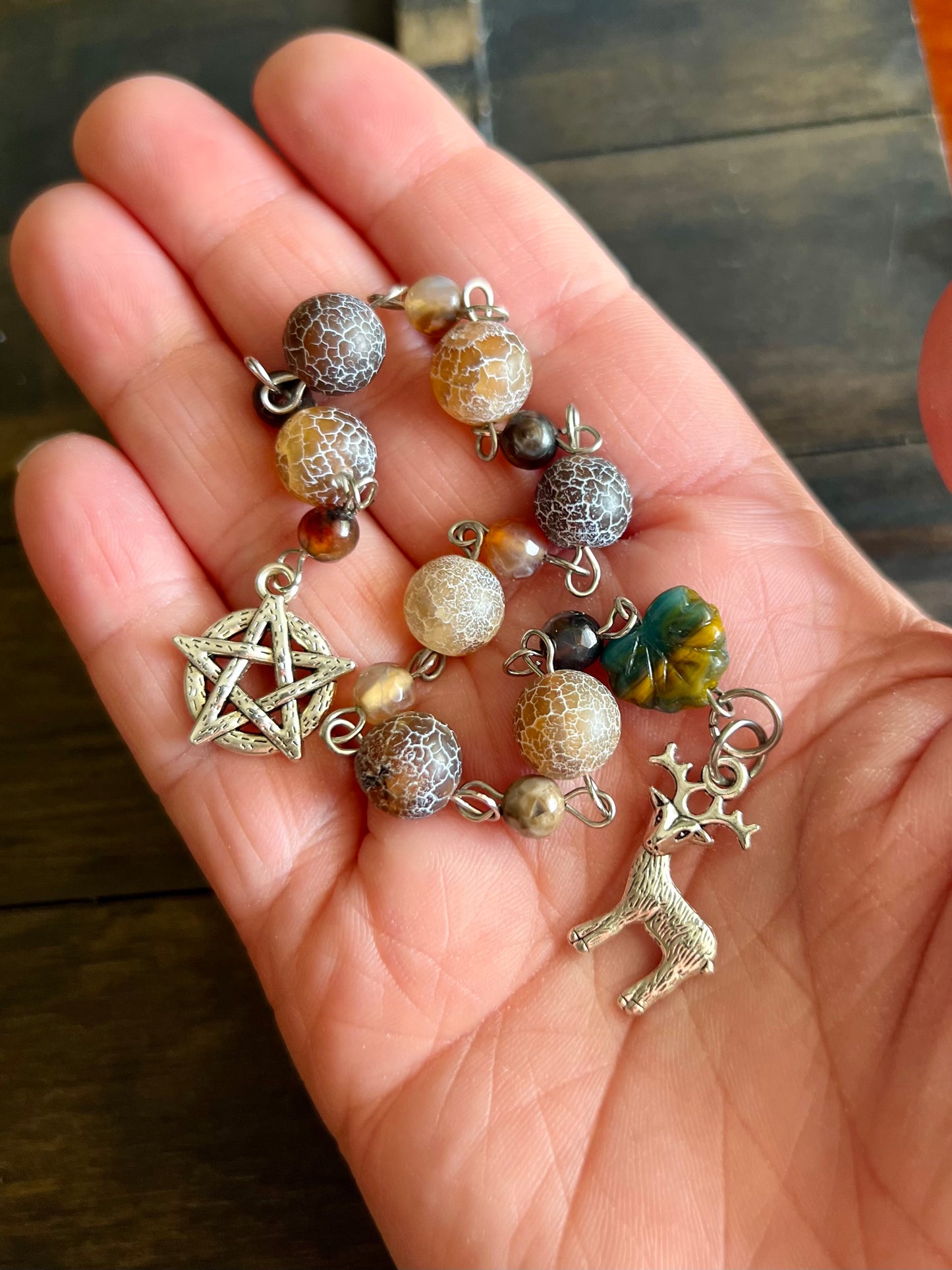 Deer prayer beads with crackle Agate