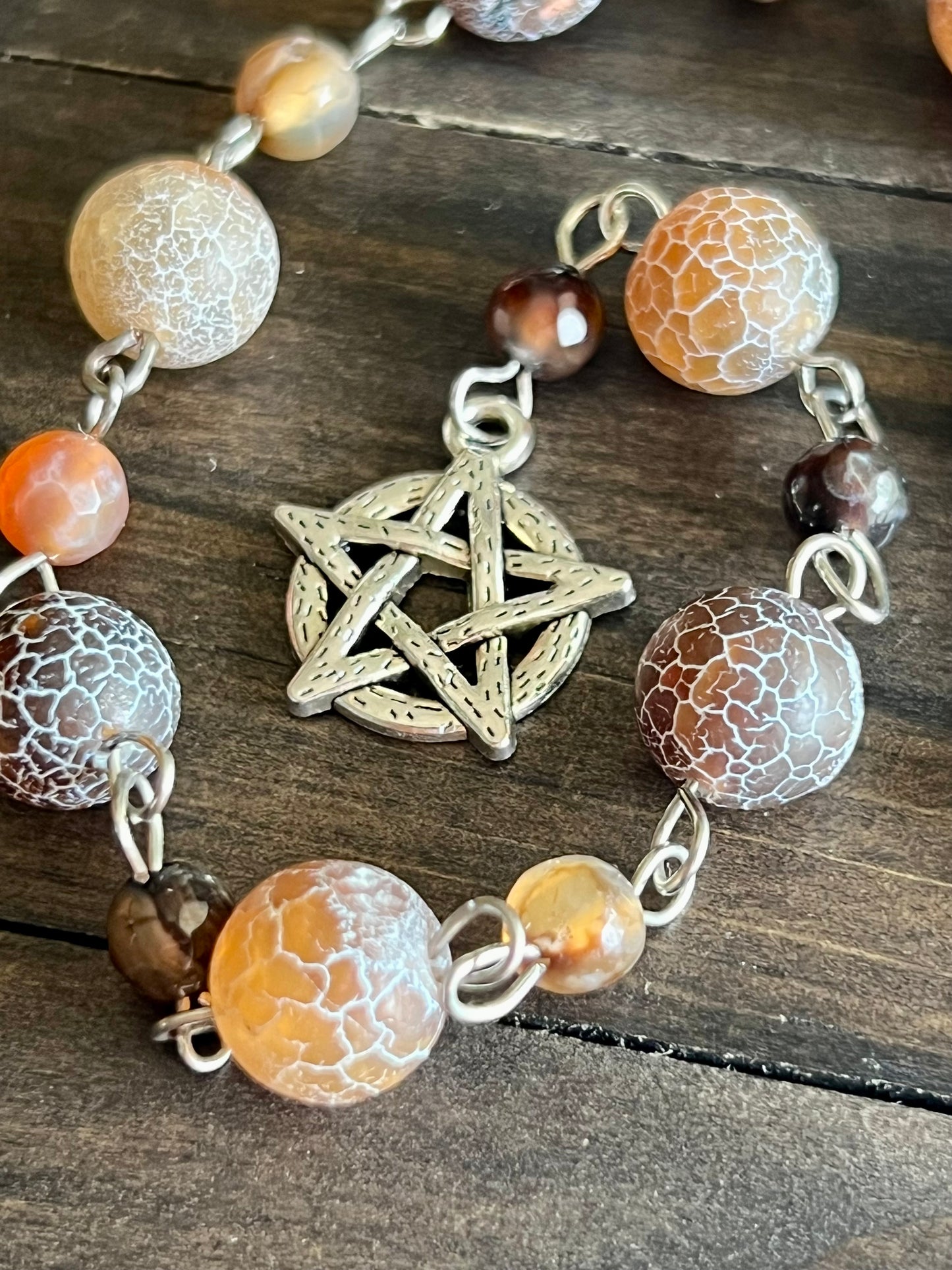 Deer prayer beads with crackle Agate