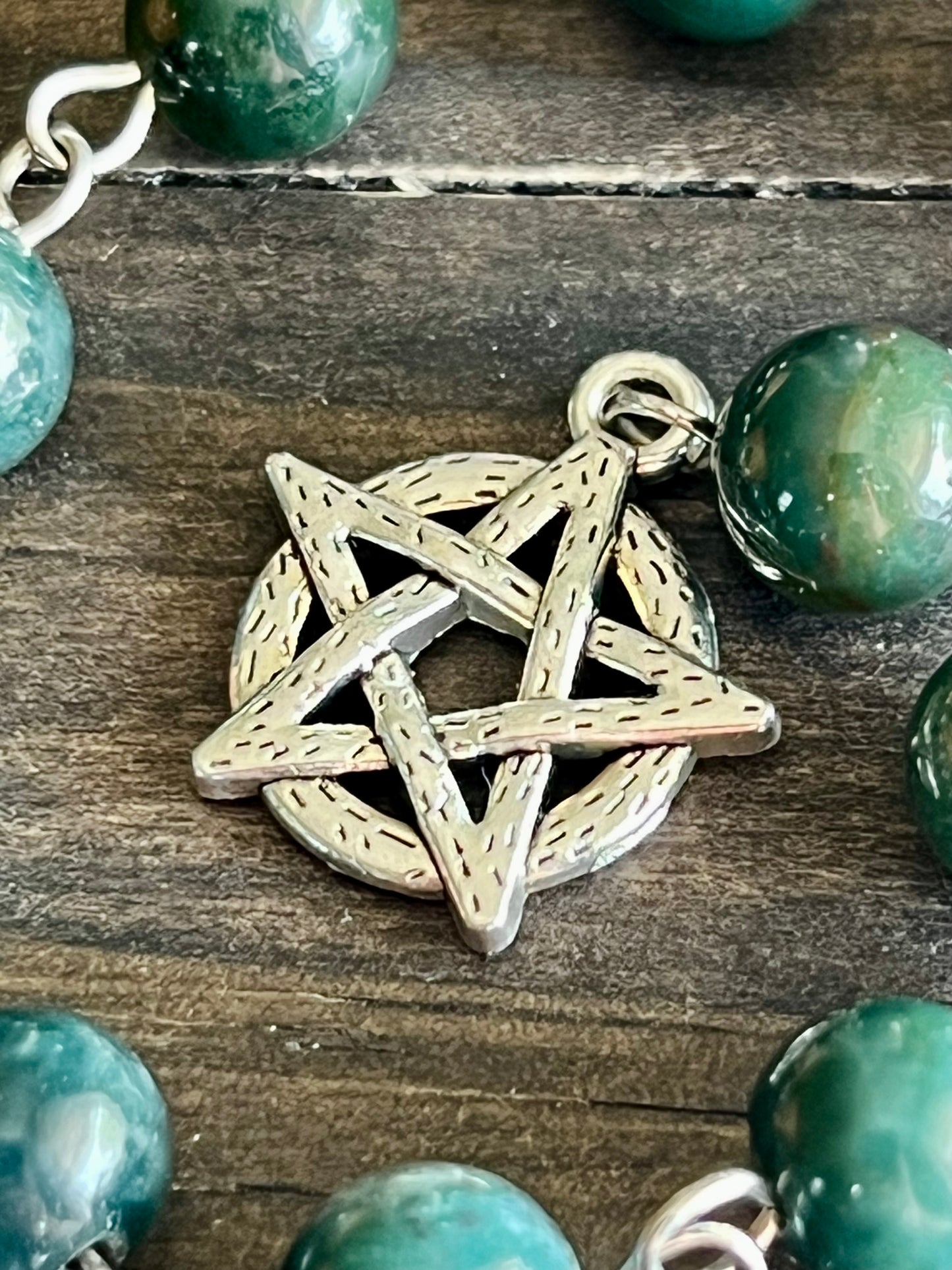 Evergreen- Deer prayer beads with Moss Agate, please read