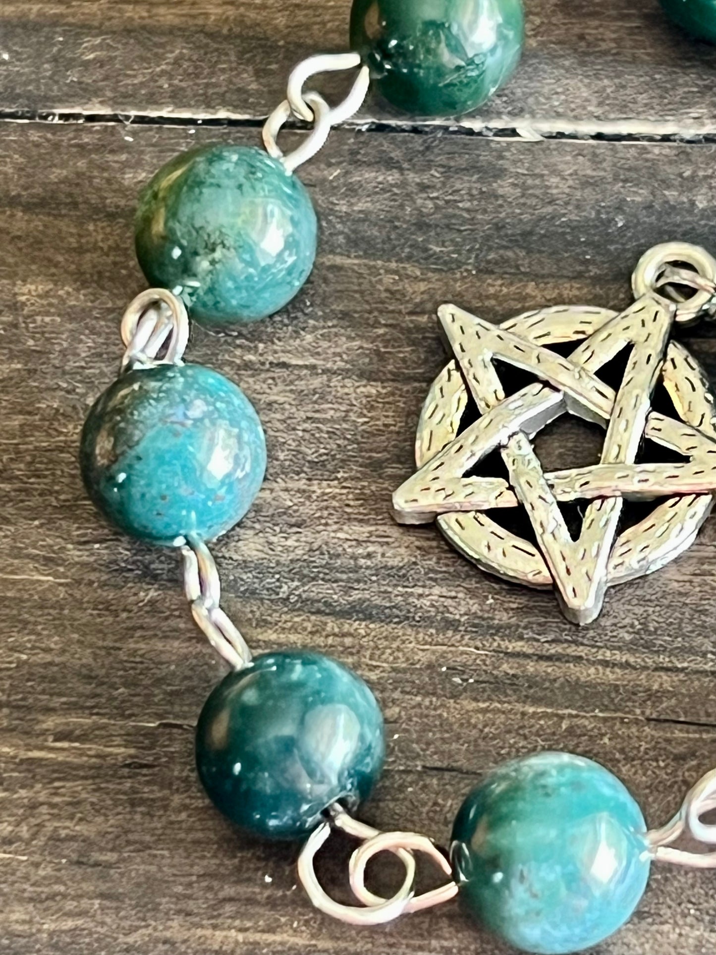Evergreen- Deer prayer beads with Moss Agate, please read
