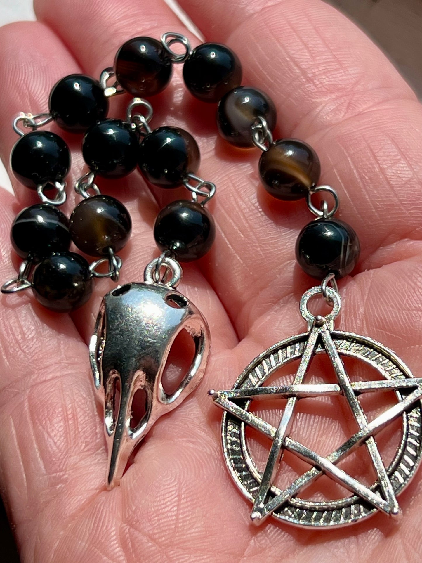 Raven skull prayer beads