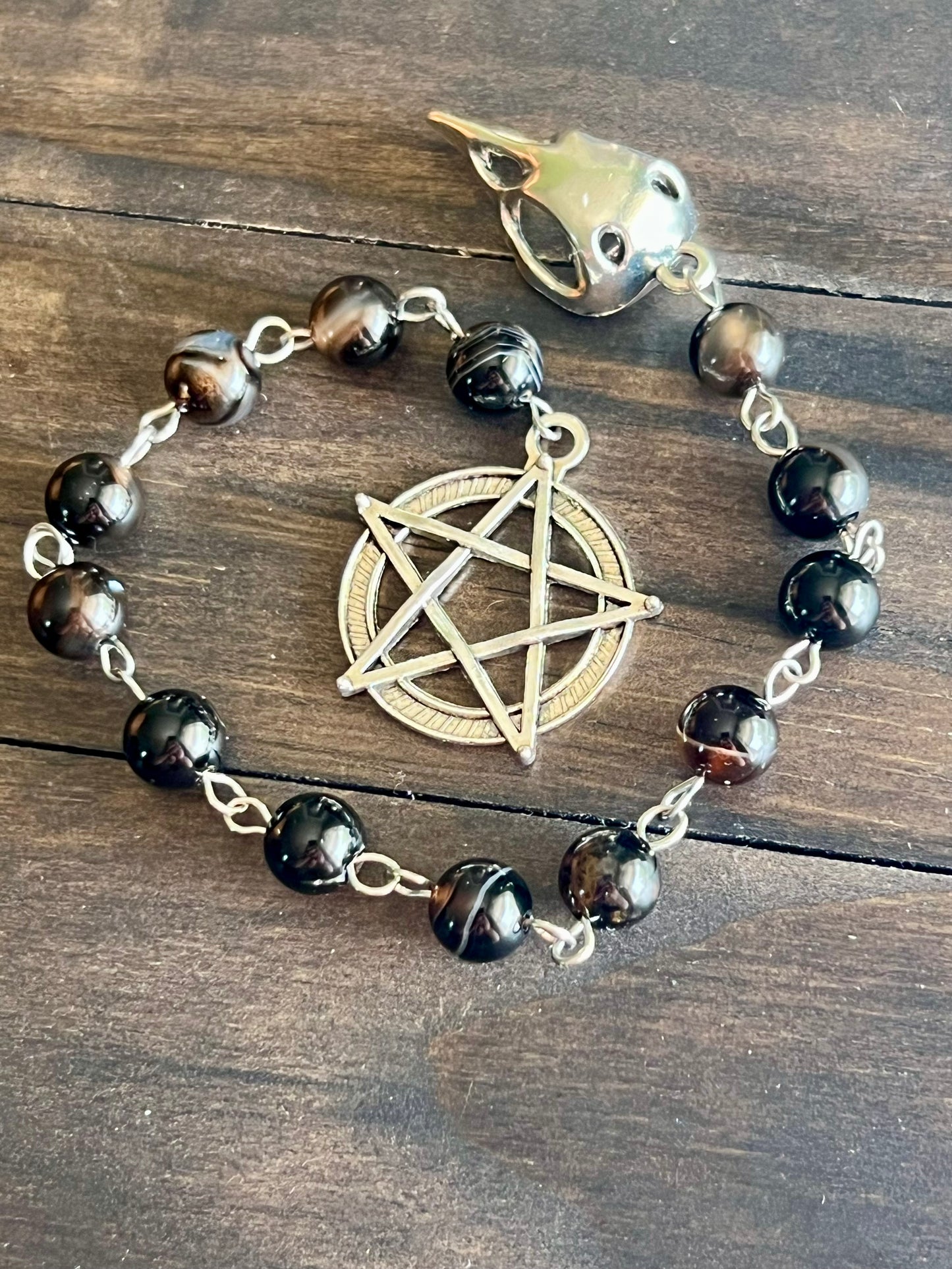 Raven skull prayer beads