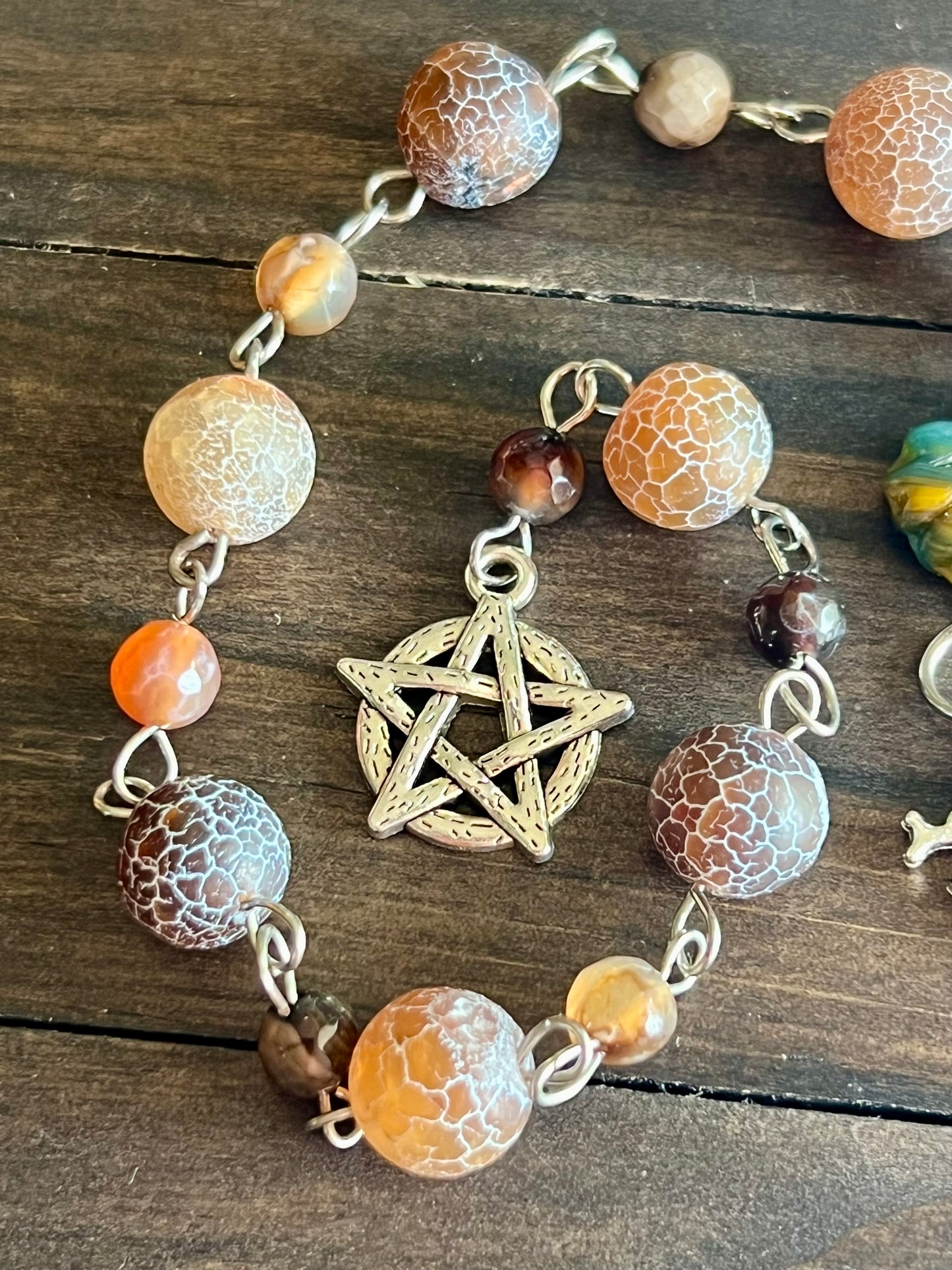 Deer prayer beads with crackle Agate