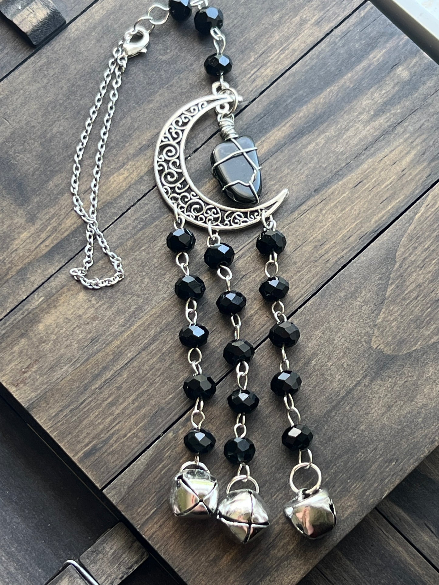 Obsidian and black crystal witch bells