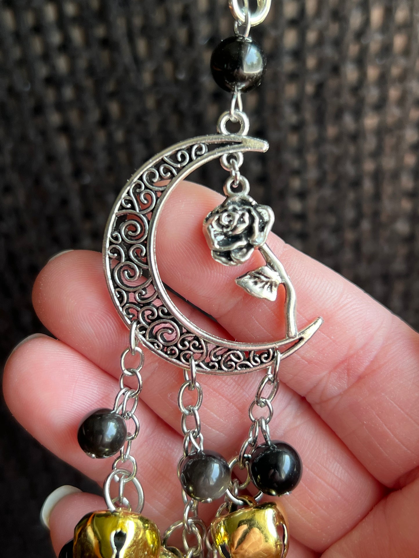 Rose and Obsidian witch bells