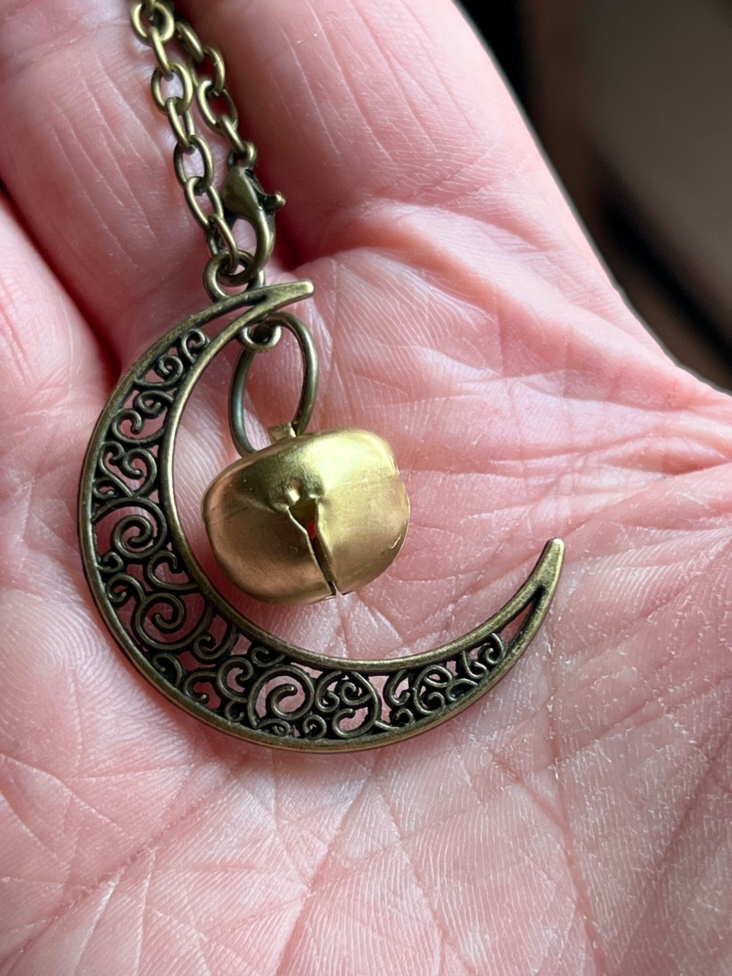 Bronze moon bell with chain
