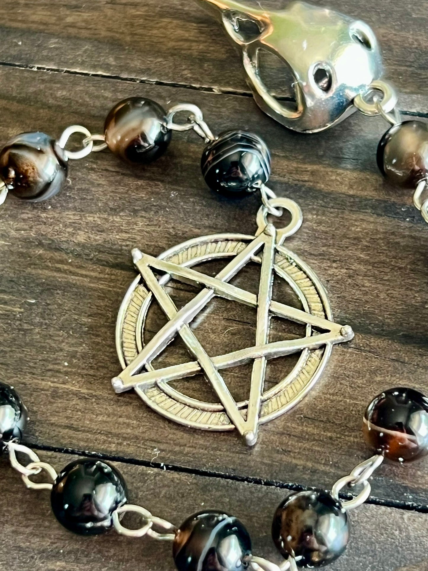 Raven skull prayer beads