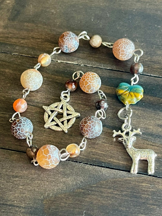 Deer prayer beads with crackle Agate