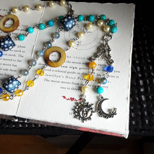 Sun and moon prayer beads necklace