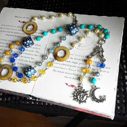 Sun and moon prayer beads necklace