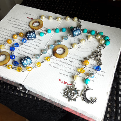 Sun and moon prayer beads necklace