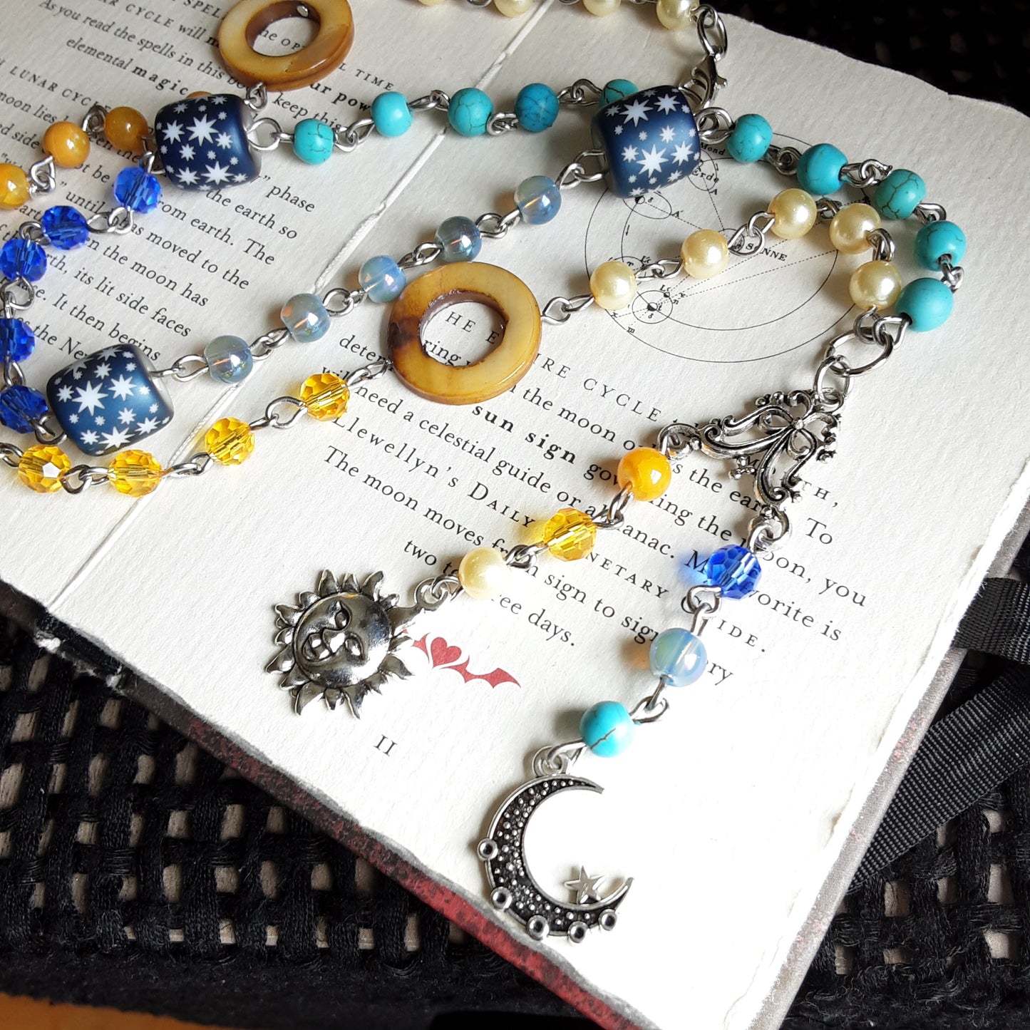 Sun and moon prayer beads necklace