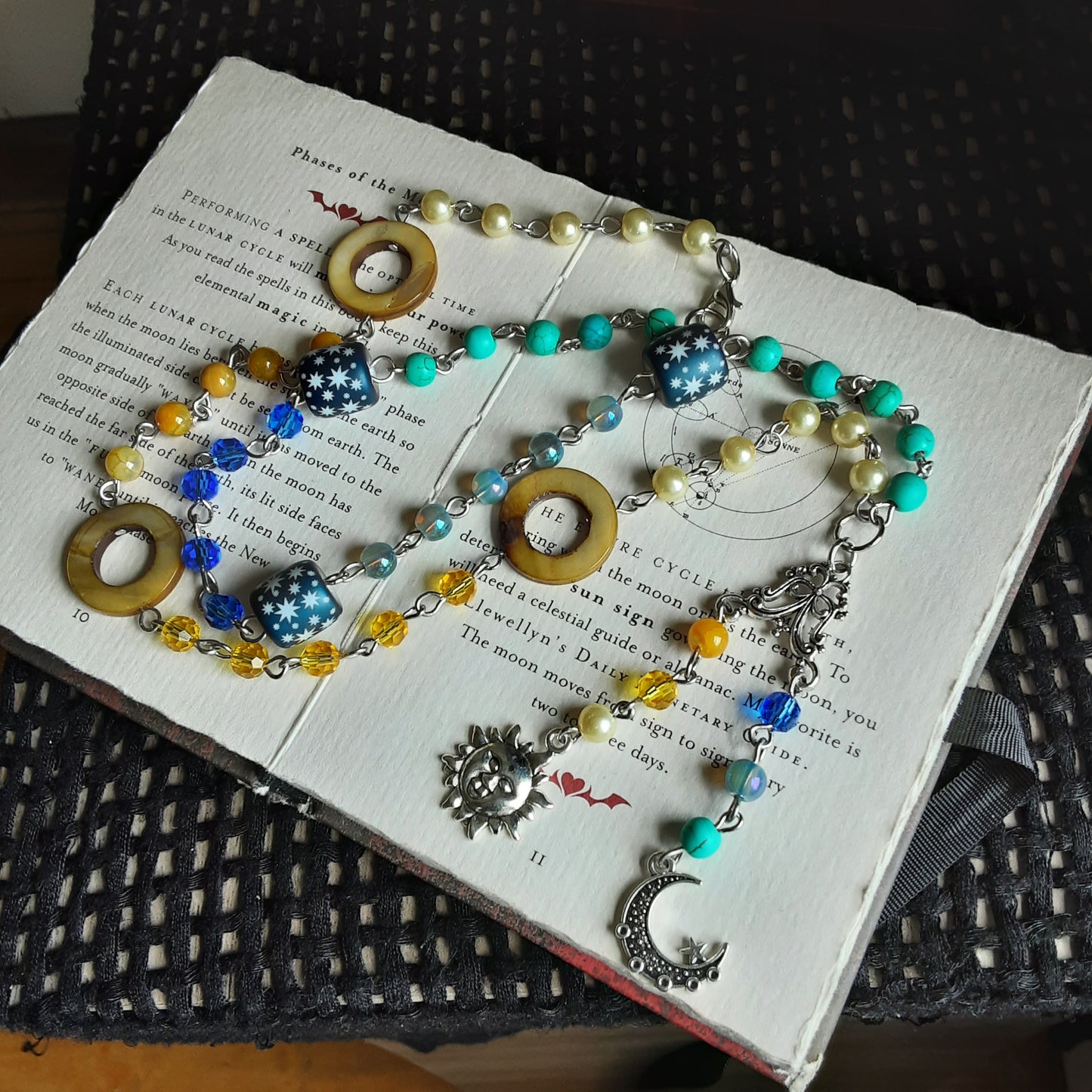 Sun and moon prayer beads necklace