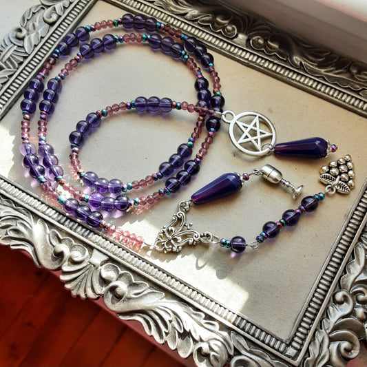 Dionysus prayer beads with purple rounds