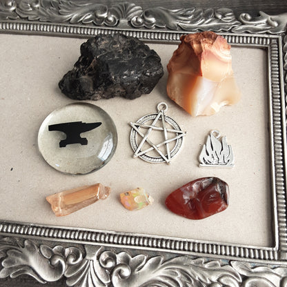 Hephaestus altar decor with fire opal