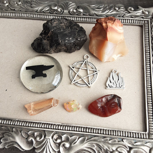 Hephaestus altar decor with fire opal