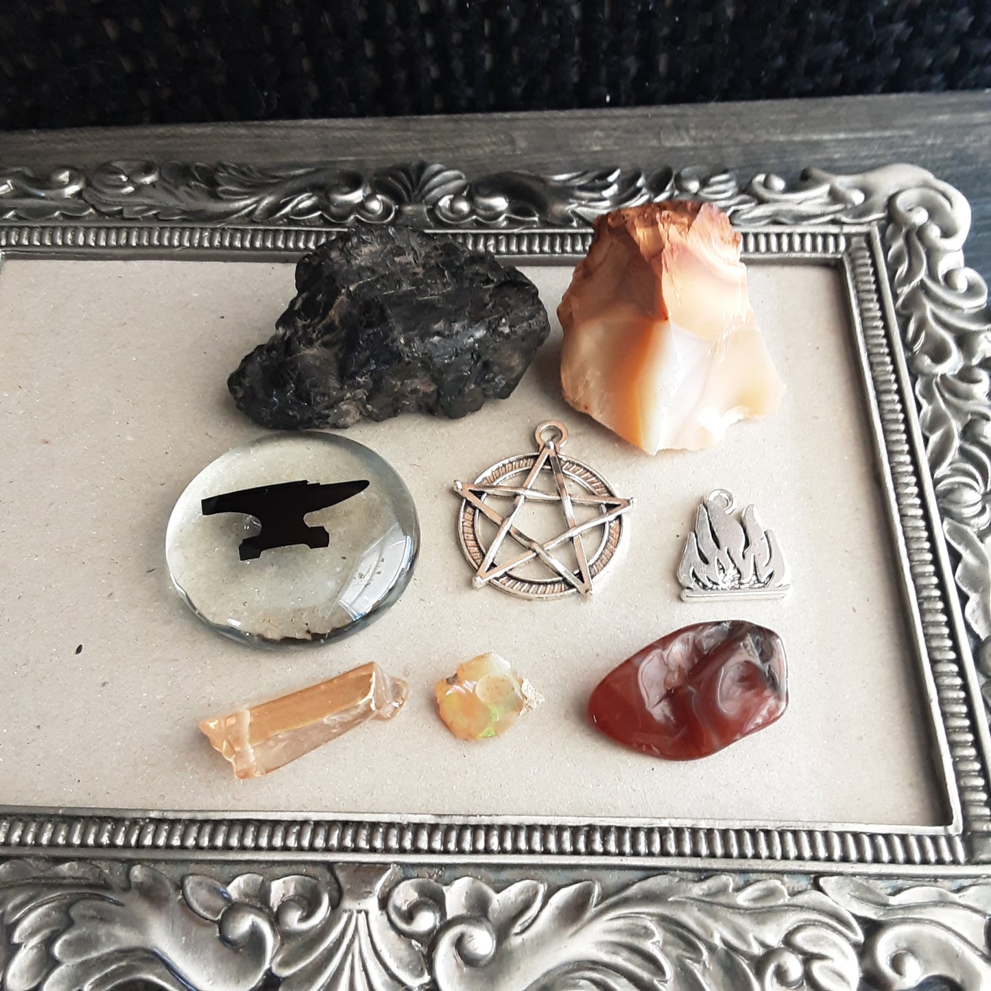 Hephaestus altar decor with fire opal