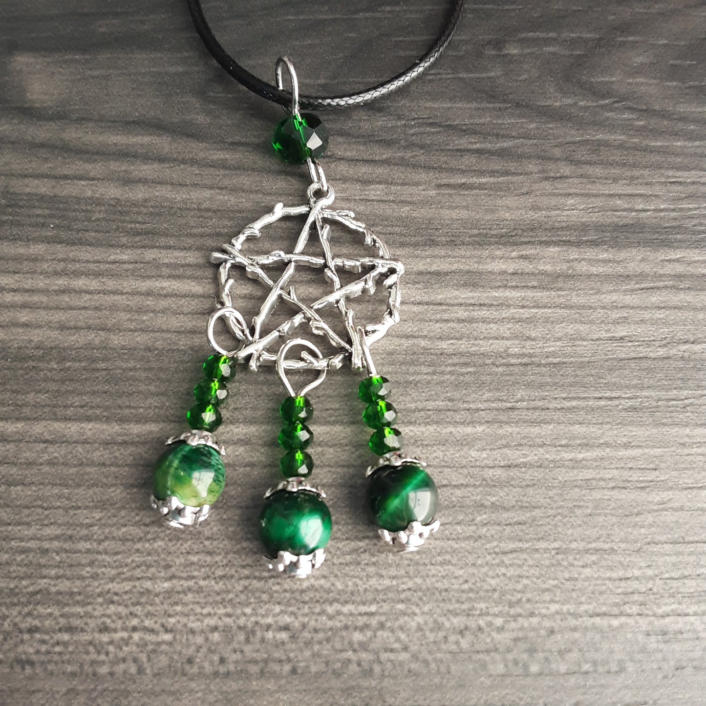 Pentacle necklace with green Tiger Eye