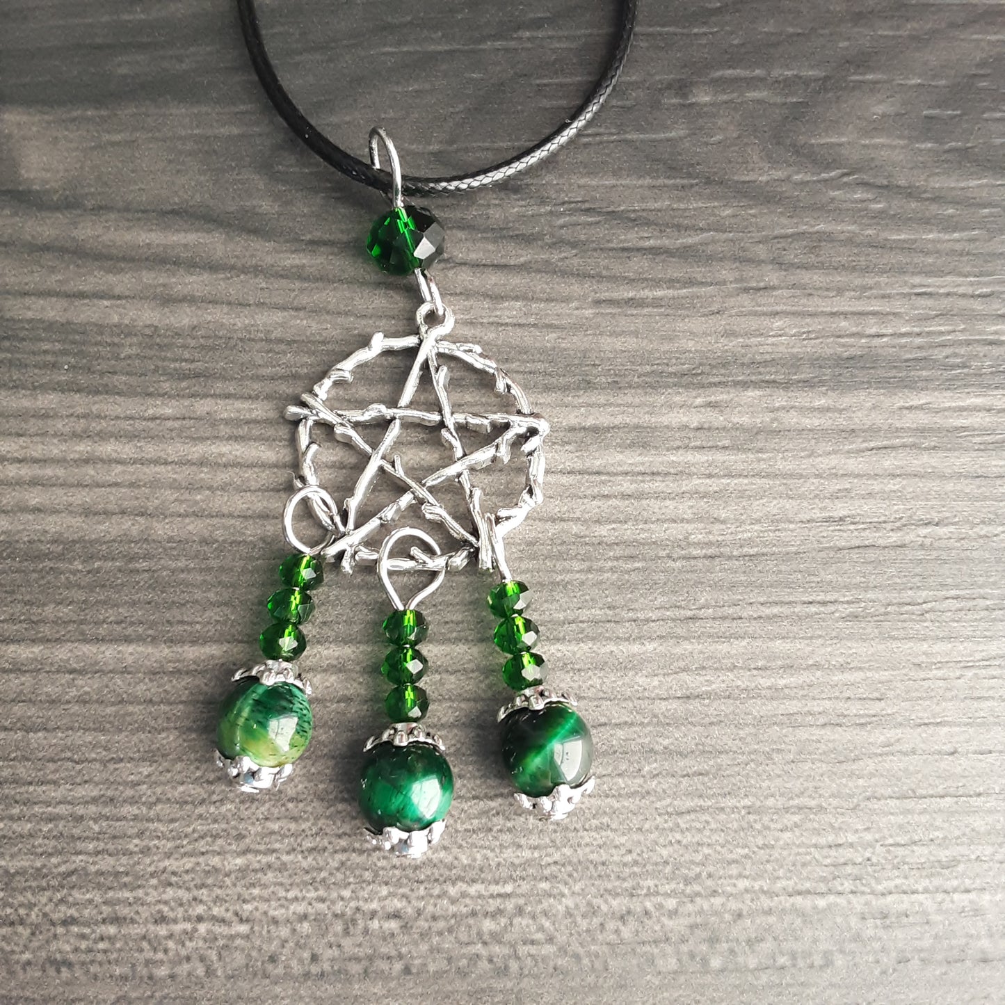 Pentacle necklace with green Tiger Eye