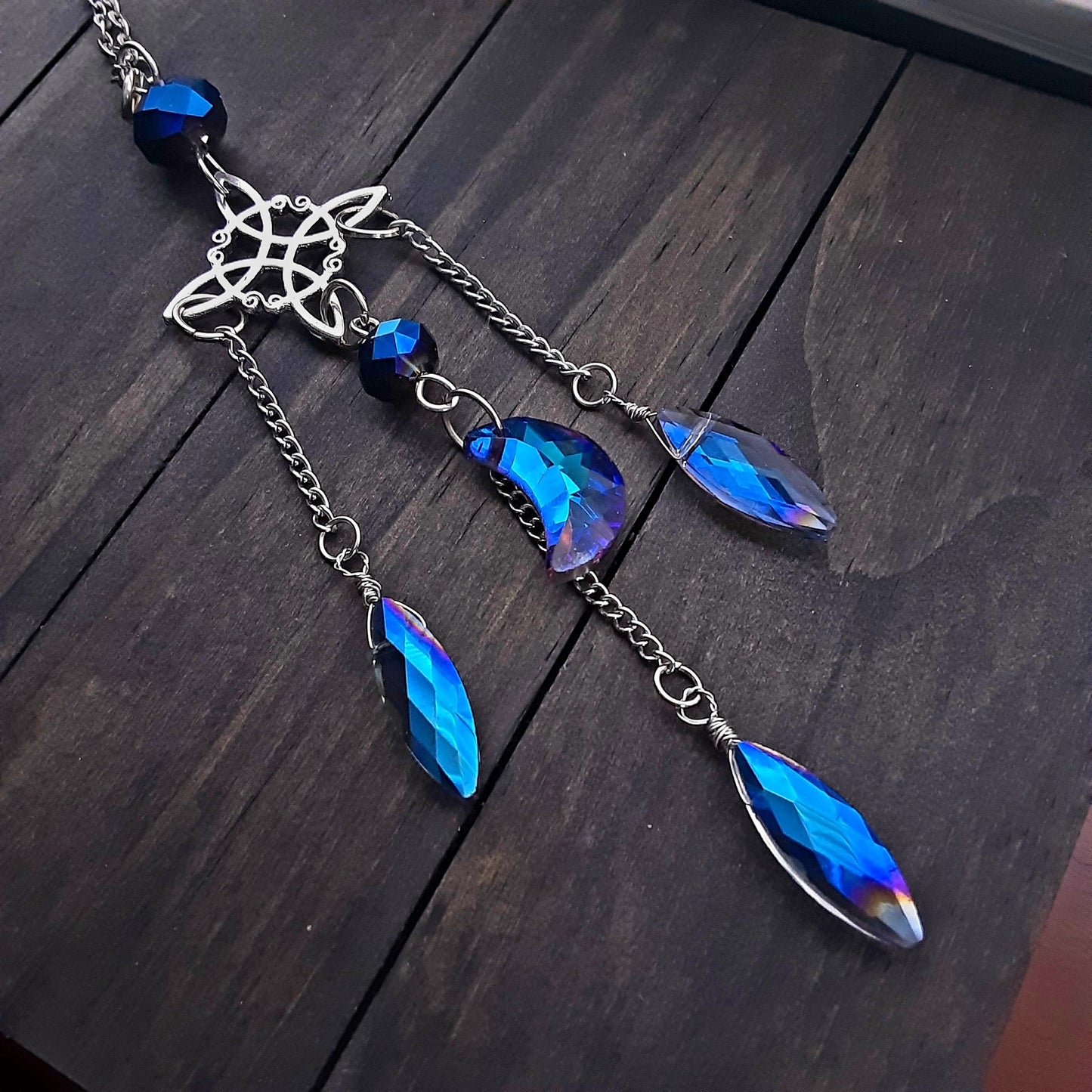 Sun catcher with Witch knot and Crystal moon Blue sparkly Home Decor Gift idea Witch car mirror hanger