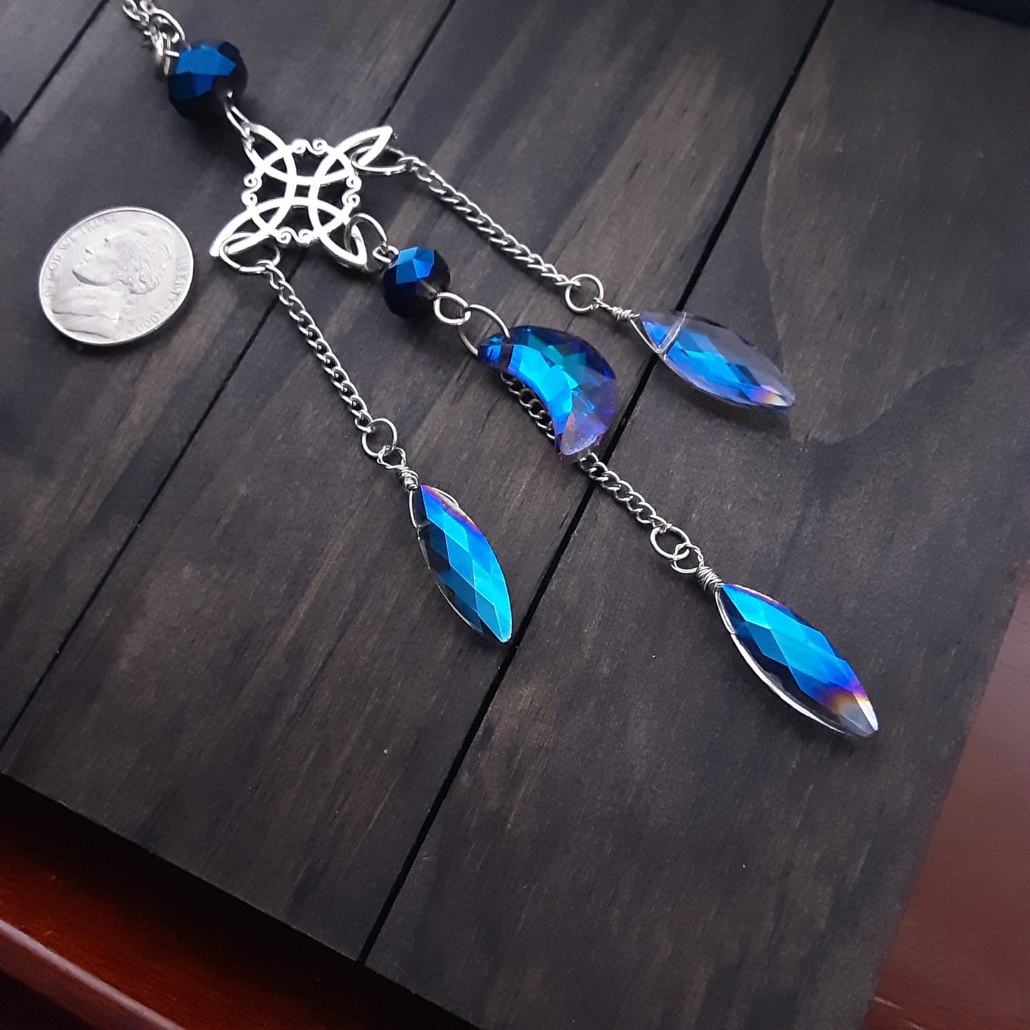 Sun catcher with Witch knot and Crystal moon Blue sparkly Home Decor Gift idea Witch car mirror hanger