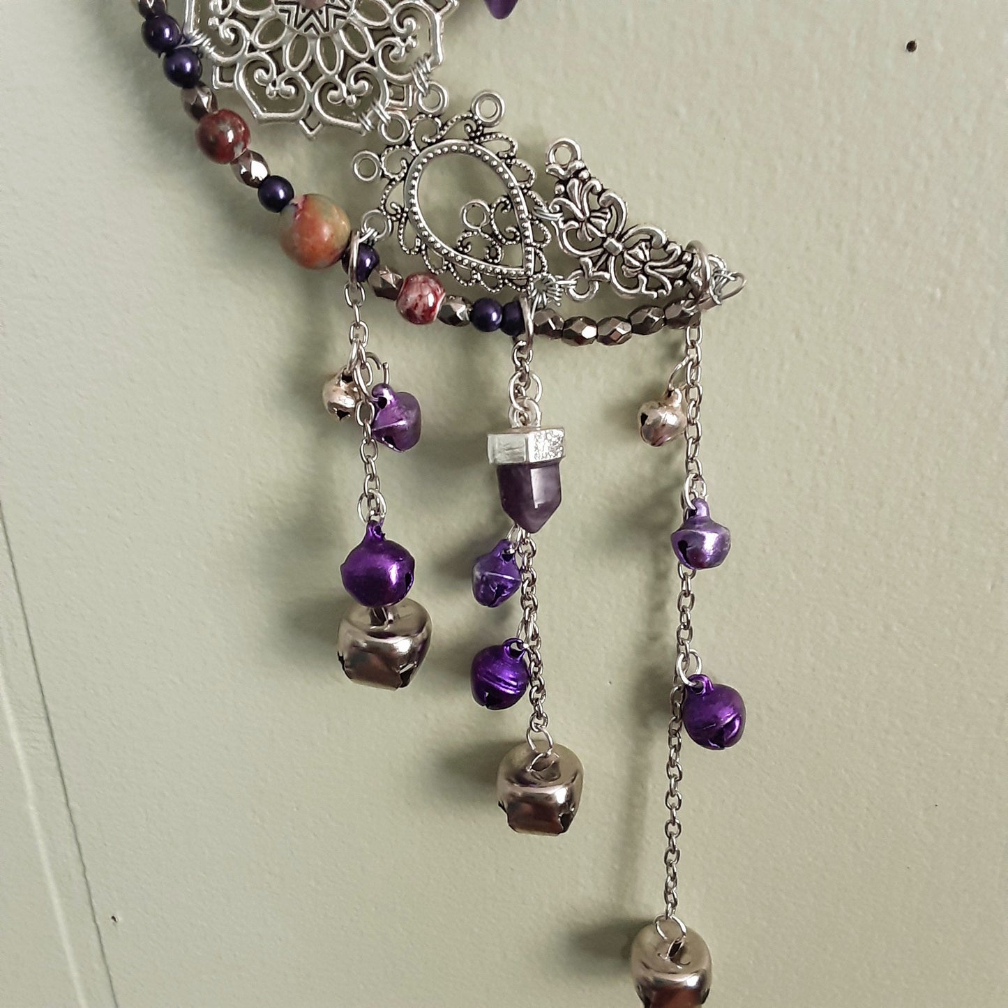 Amethyst and moon witch bells wall hanging