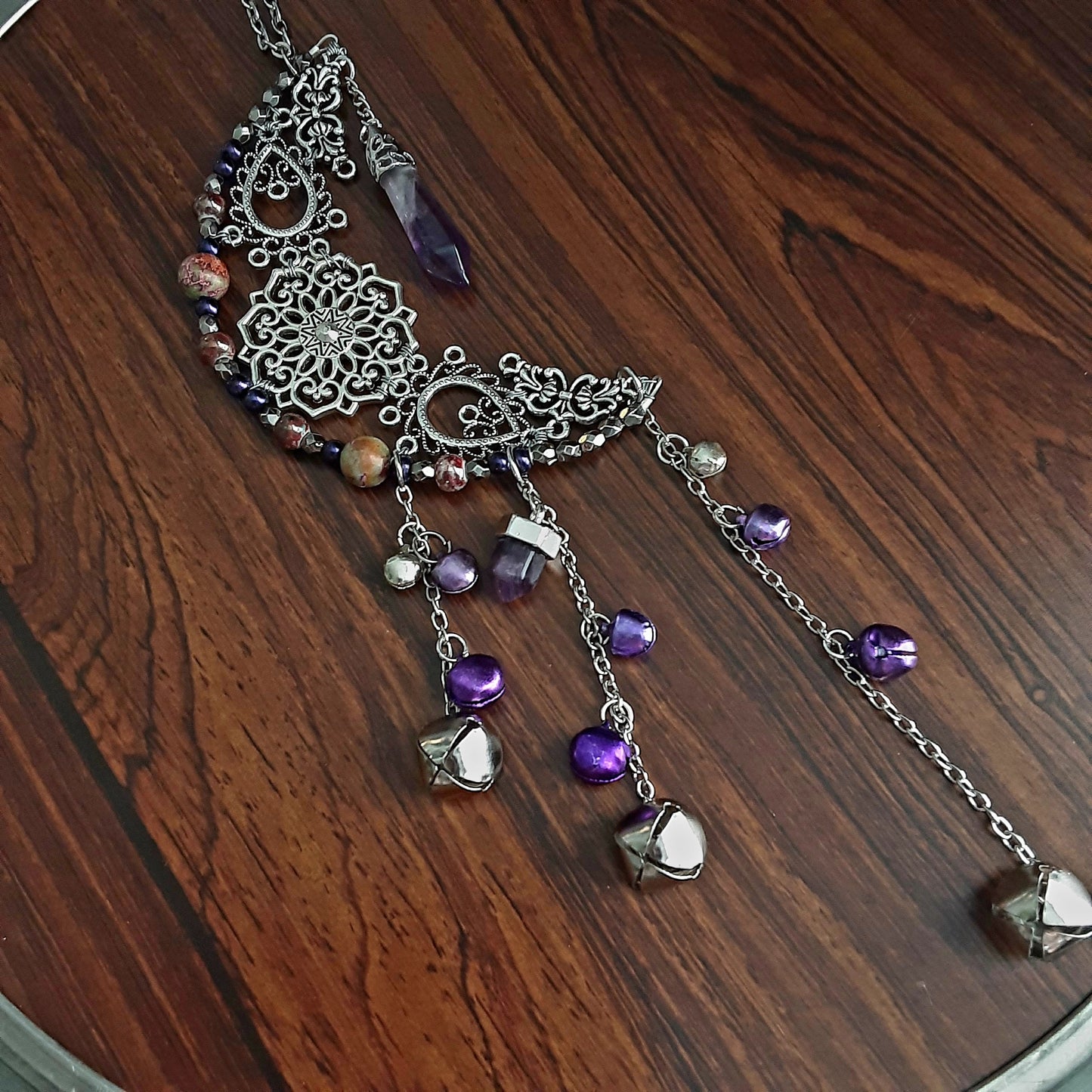Amethyst and moon witch bells wall hanging