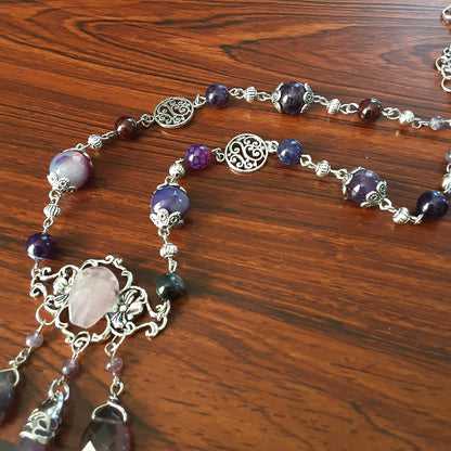 Amethyst necklace Purple Agate gemstone jewelry Floral Spring necklace