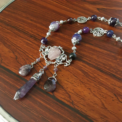Amethyst necklace Purple Agate gemstone jewelry Floral Spring necklace