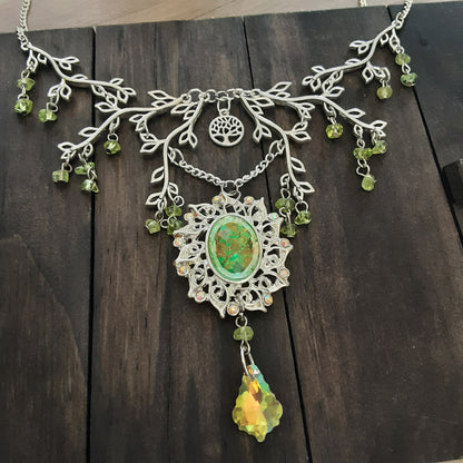 Fairy wedding necklace Ethereal style Forest Elf necklace with branches, leaves, Peridot and more Adjustable Elf core necklace Fairy core