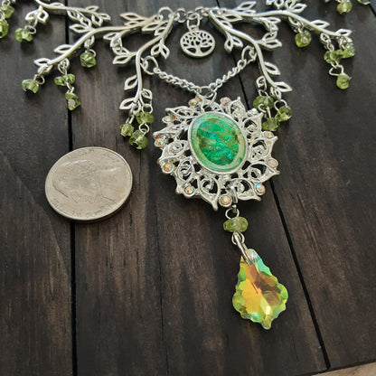 Fairy wedding necklace Ethereal style Forest Elf necklace with branches, leaves, Peridot and more Adjustable Elf core necklace Fairy core