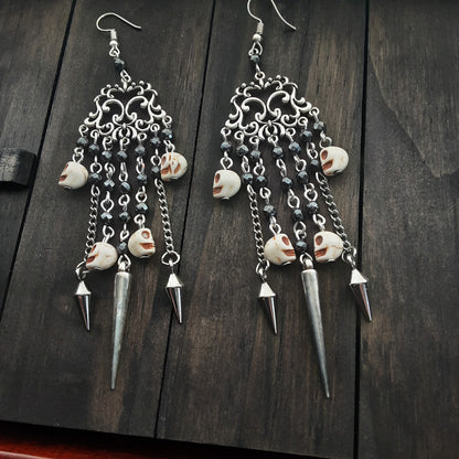 Gothic Skull and spike chandelier earrings
