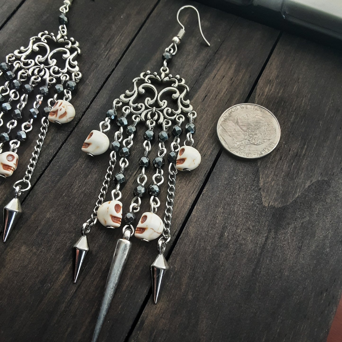 Gothic Skull and spike chandelier earrings