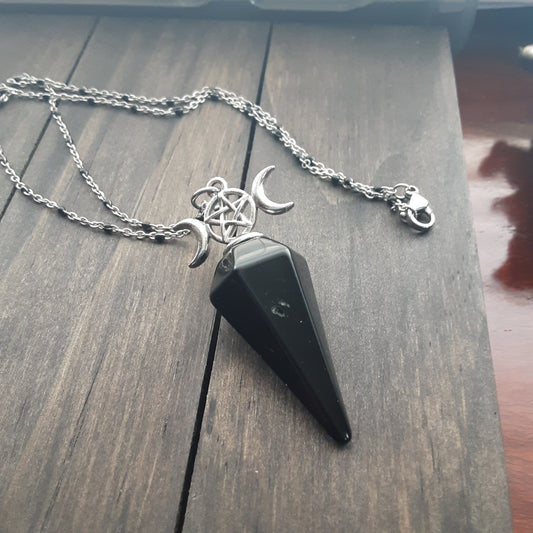Hekate Obsidian Point and stainless steel necklace Please read