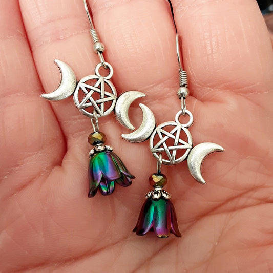 Spring Goddess earrings Triple Moon Goddess flower earrings