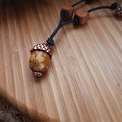 Acorn necklace Adjustable with wooden beads